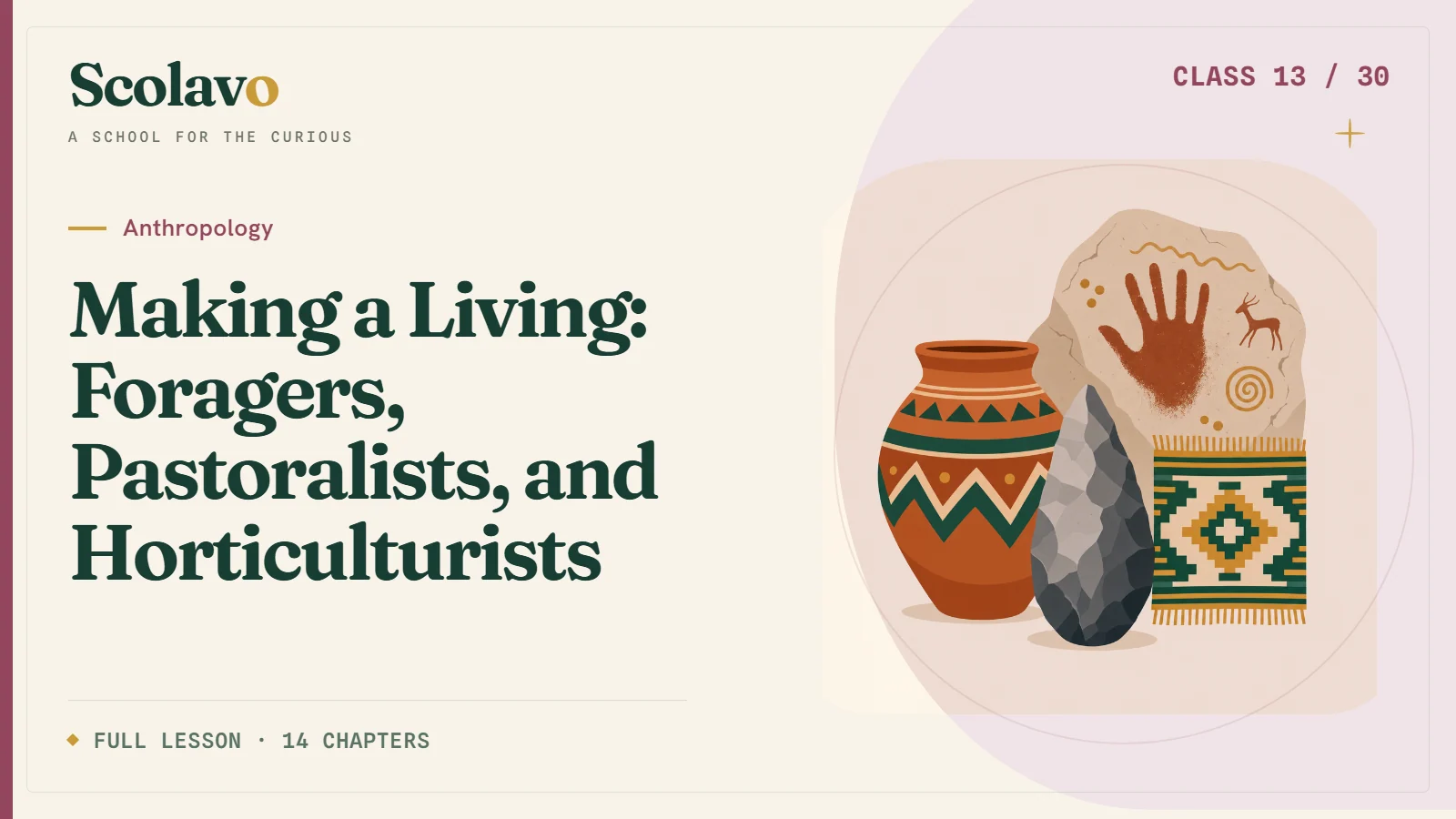 Making a Living: Foragers, Pastoralists, and Horticulturists — Scolavo video cover